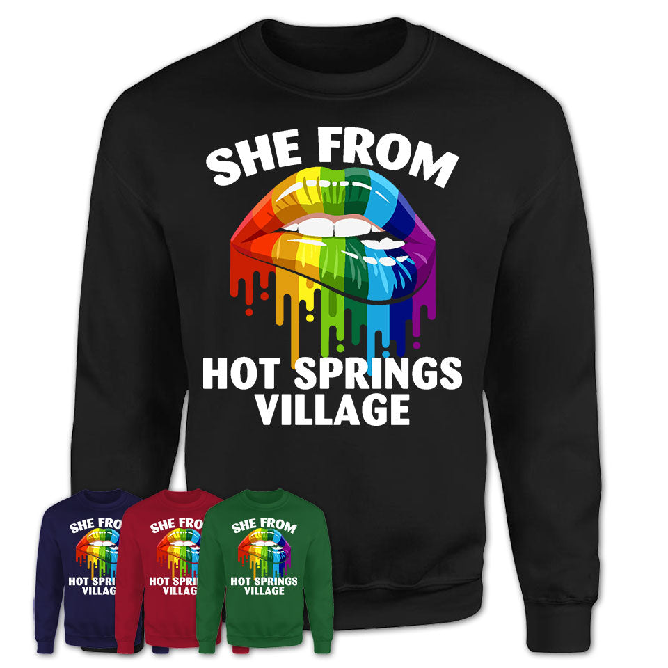 She From Hot Springs Village Arkansas T-Shirt LGBT Pride Sexy Lips Gift Shirt