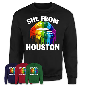 She From Houston Texas T-Shirt LGBT Pride Sexy Lips Gift Shirt