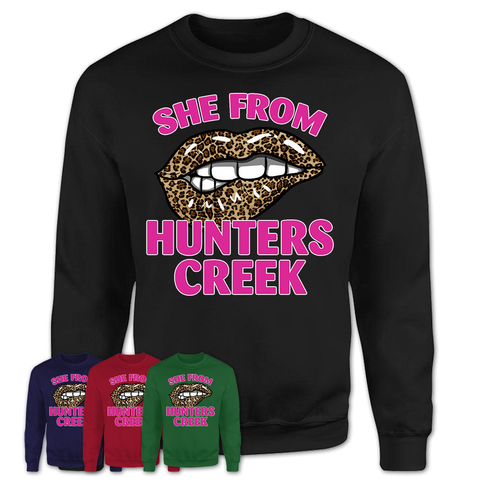 She From Hunters Creek Florida Gift Cheetah Leopard Sexy Lips Shirt