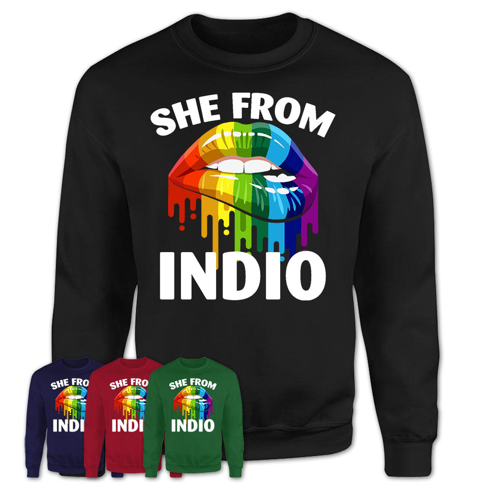 She From Indio California T-Shirt LGBT Pride Sexy Lips Gift Shirt