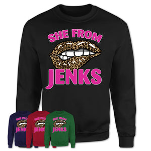 She From Jenks Oklahoma Gift Cheetah Leopard Sexy Lips Shirt