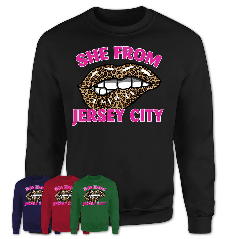 She From Jersey City New Jersey Gift Cheetah Leopard Sexy Lips Shirt