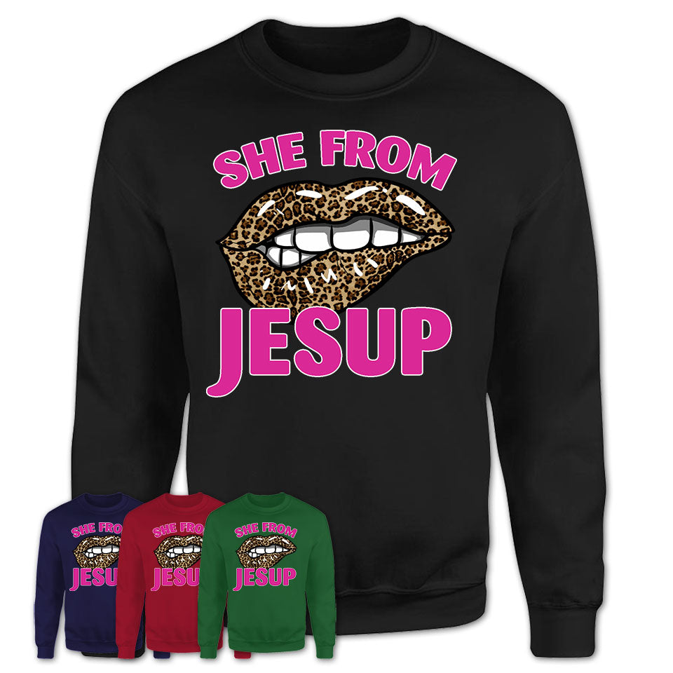 She From Jesup Georgia Gift Cheetah Leopard Sexy Lips Shirt