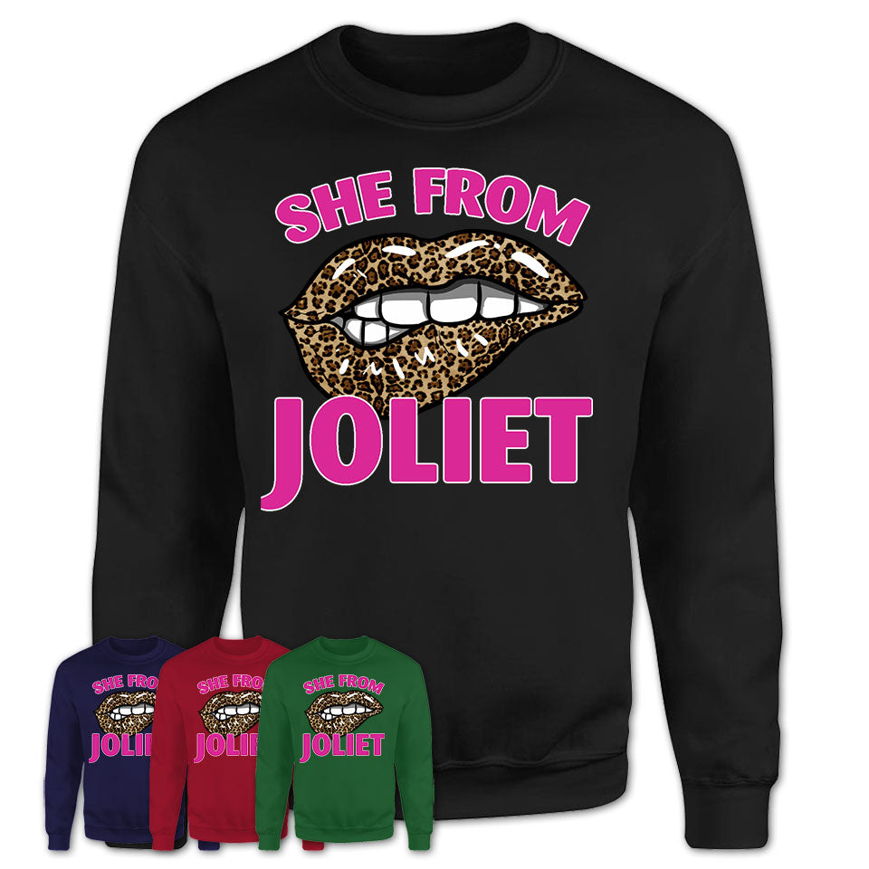 She From Joliet Illinois Gift Cheetah Leopard Sexy Lips Shirt