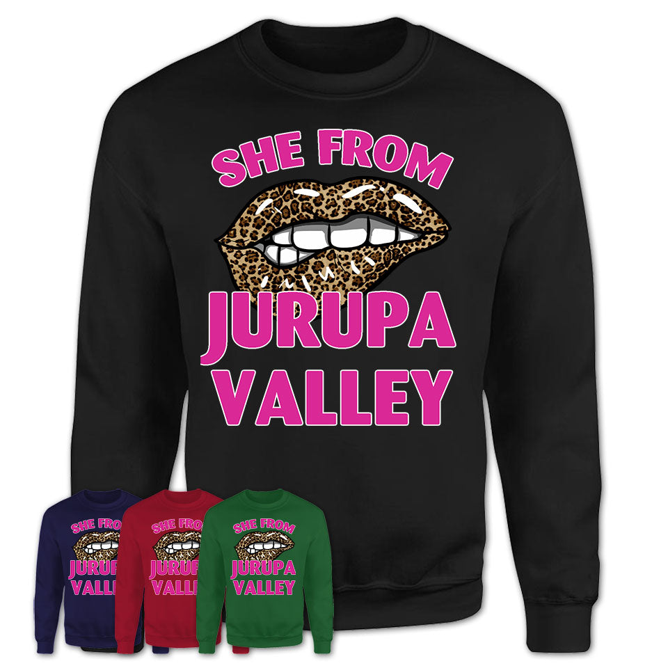 She From Jurupa Valley California Gift Cheetah Leopard Sexy Lips Shirt