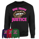 She From Justice Illinois Gift Cheetah Leopard Sexy Lips Shirt