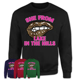 She From Lake in the Hills Illinois Gift Cheetah Leopard Sexy Lips Shirt