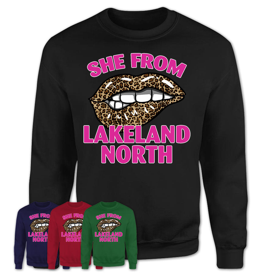 She From Lakeland North Washington Gift Cheetah Leopard Sexy Lips Shirt