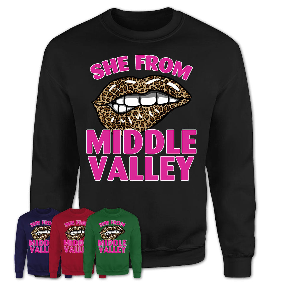 She From Middle Valley Tennessee Gift Cheetah Leopard Sexy Lips Shirt