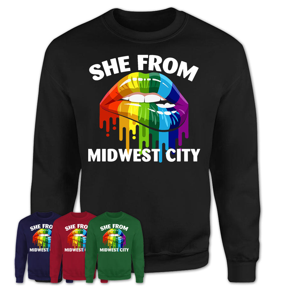 She From Midwest City Oklahoma T-Shirt LGBT Pride Sexy Lips Gift Shirt