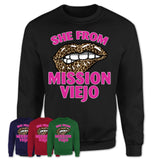 She From Mission Viejo California Gift Cheetah Leopard Sexy Lips Shirt