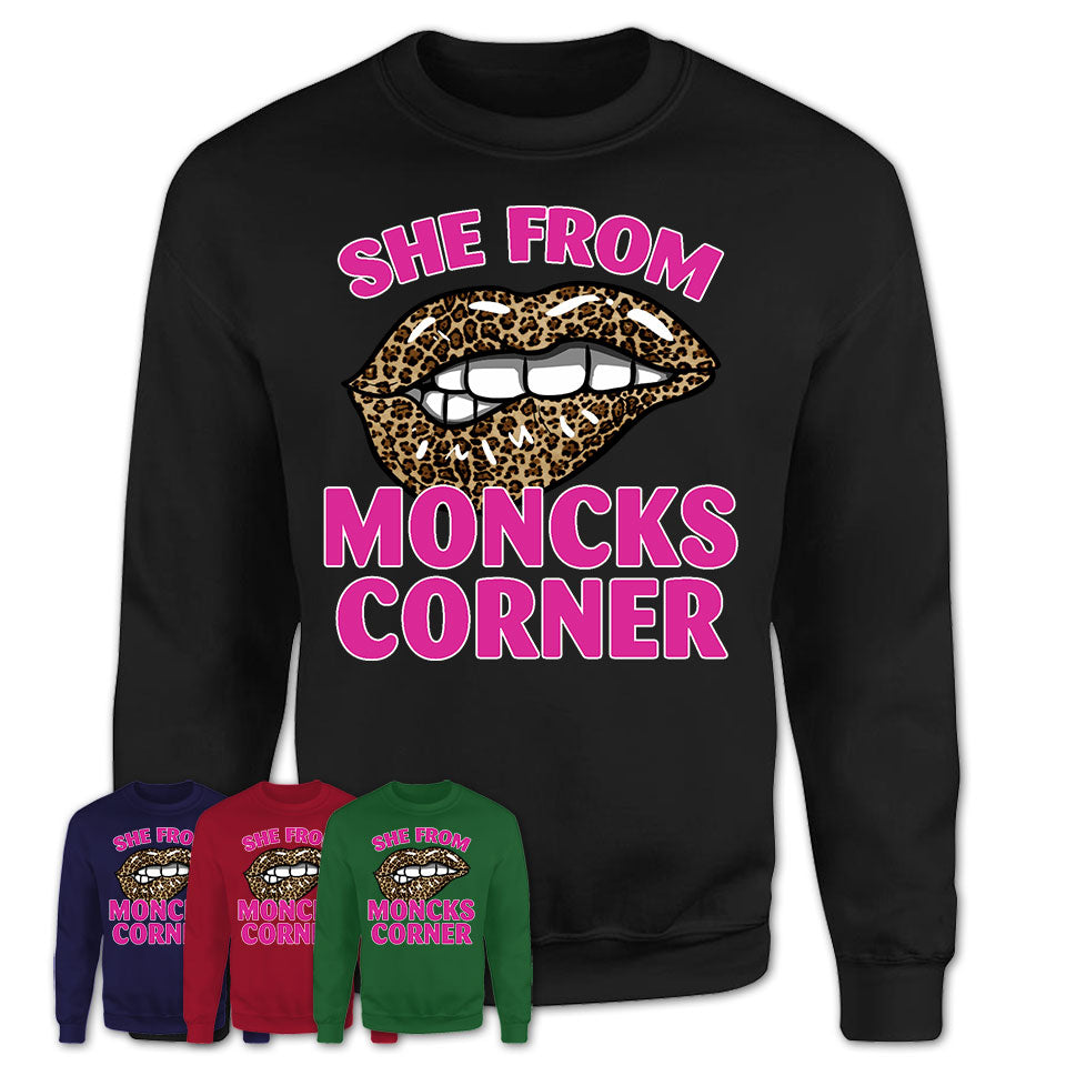 She From Moncks Corner South Carolina Gift Cheetah Leopard Sexy Lips Shirt