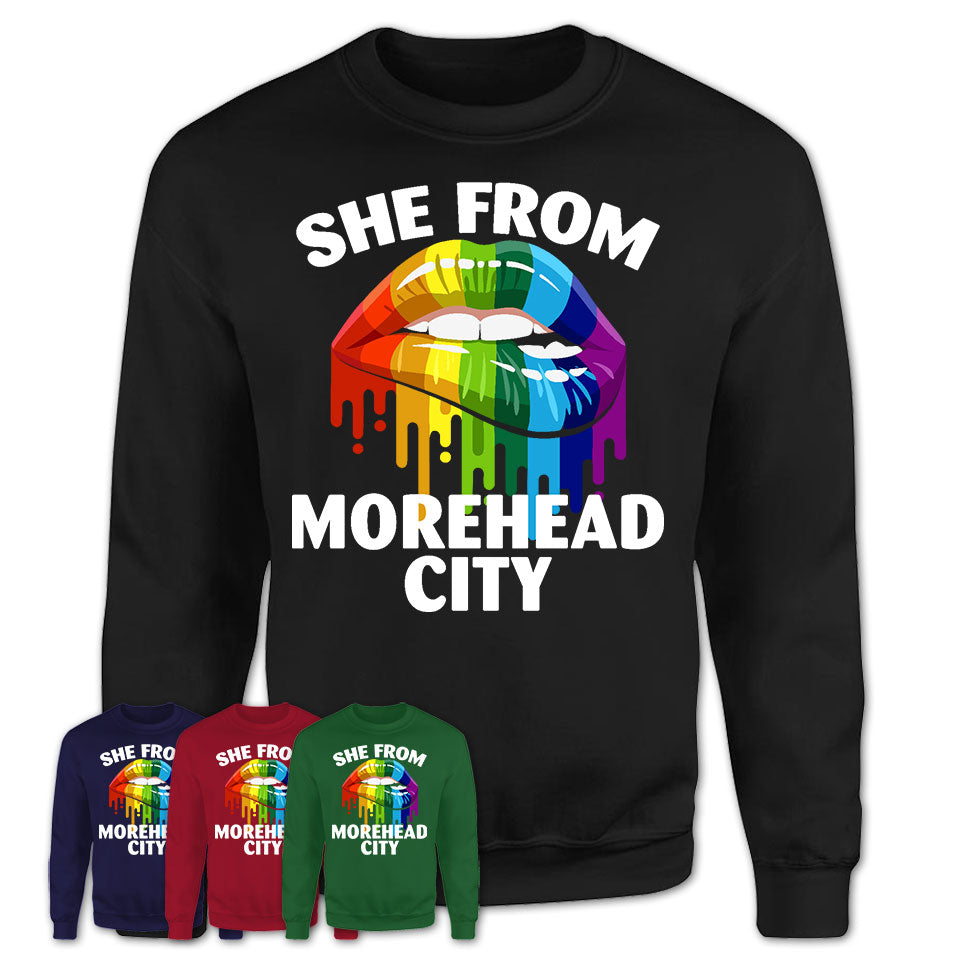 She From Morehead City North Carolina T-Shirt LGBT Pride Sexy Lips Gift Shirt