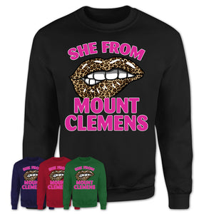 She From Mount Clemens Michigan Gift Cheetah Leopard Sexy Lips Shirt