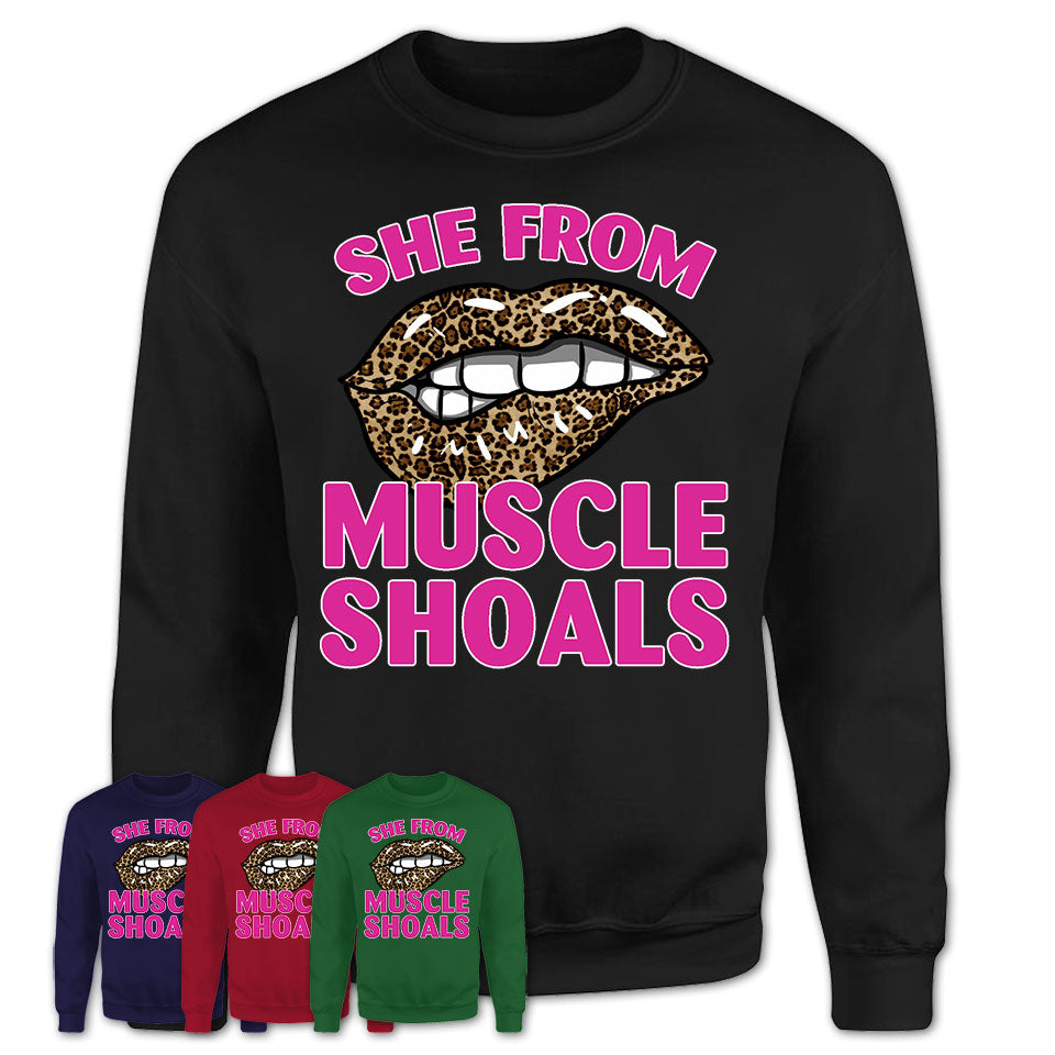 She From Muscle Shoals Alabama Gift Cheetah Leopard Sexy Lips Shirt