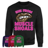She From Muscle Shoals Alabama Gift Cheetah Leopard Sexy Lips Shirt