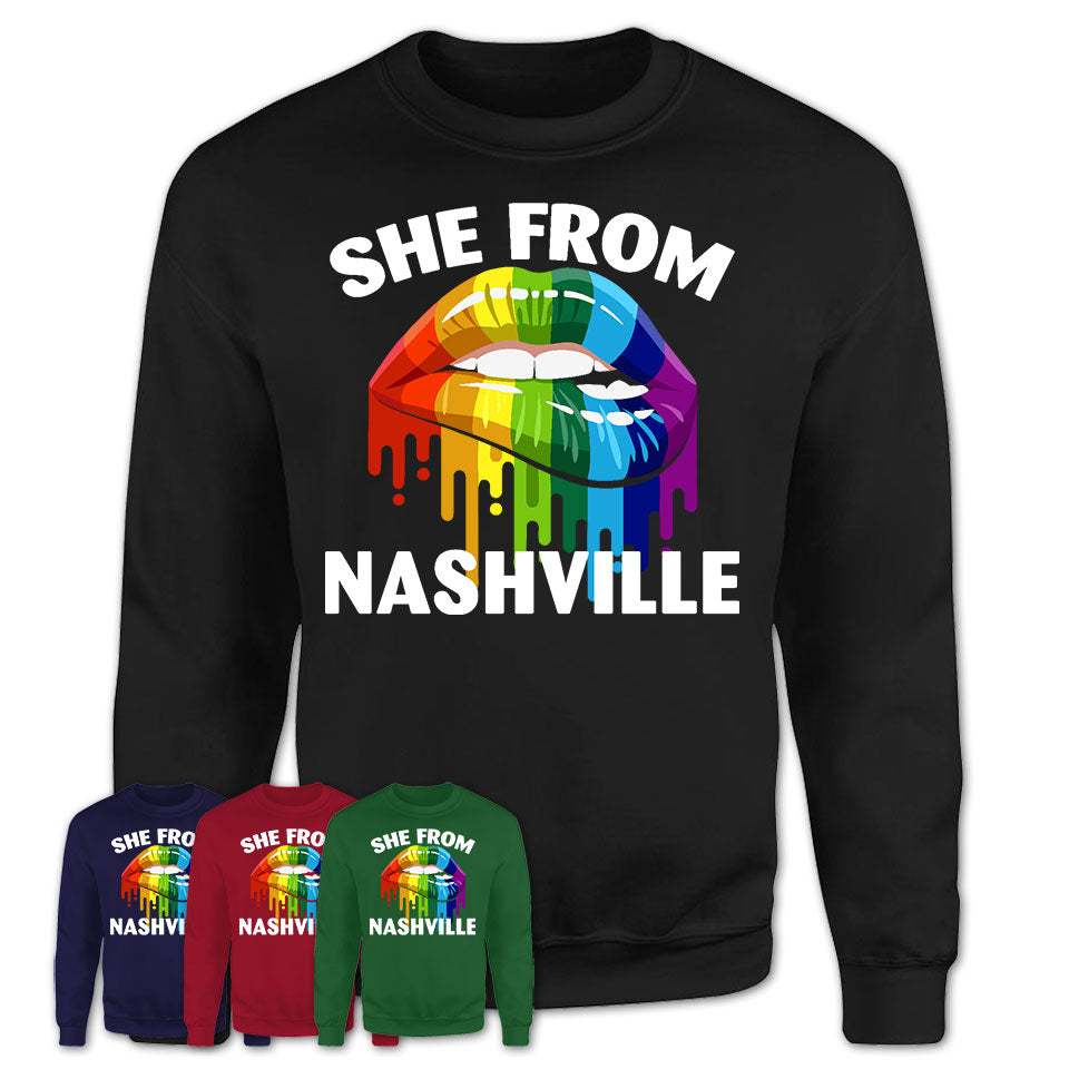 She From Nashville Tennessee T-Shirt LGBT Pride Sexy Lips Gift Shirt