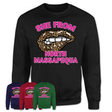 She From North Massapequa New York Gift Cheetah Leopard Sexy Lips Shirt