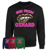 She From Oxnard California Gift Cheetah Leopard Sexy Lips Shirt