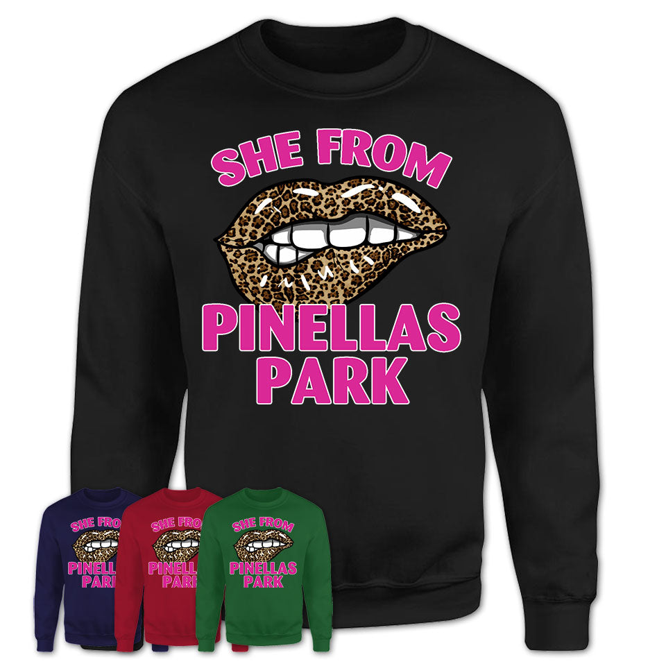 She From Pinellas Park Florida Gift Cheetah Leopard Sexy Lips Shirt