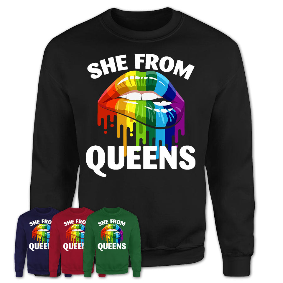 She From Queens New York T-Shirt LGBT Pride Sexy Lips Gift Shirt