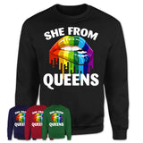She From Queens New York T-Shirt LGBT Pride Sexy Lips Gift Shirt