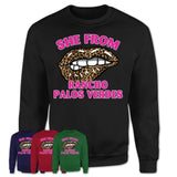 She From Rancho Palos Verdes California Gift Cheetah Leopard Sexy Lips Shirt