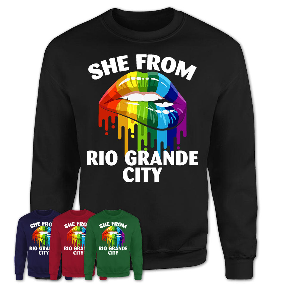 She From Rio Grande City Texas T-Shirt LGBT Pride Sexy Lips Gift Shirt