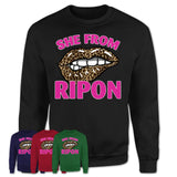 She From Ripon California Gift Cheetah Leopard Sexy Lips Shirt