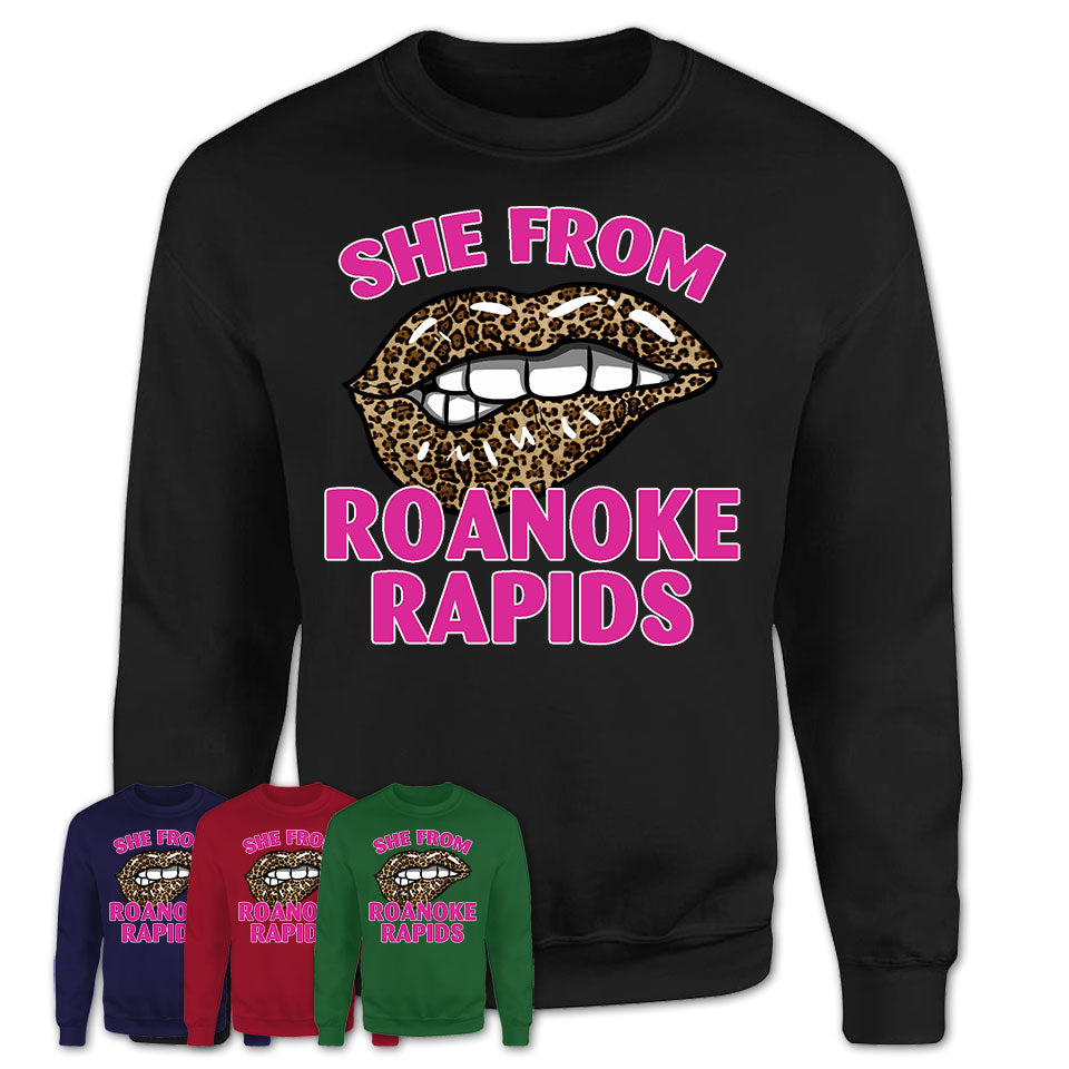 She From Roanoke Rapids North Carolina Gift Cheetah Leopard Sexy Lips Shirt