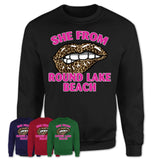 She From Round Lake Beach Illinois Gift Cheetah Leopard Sexy Lips Shirt