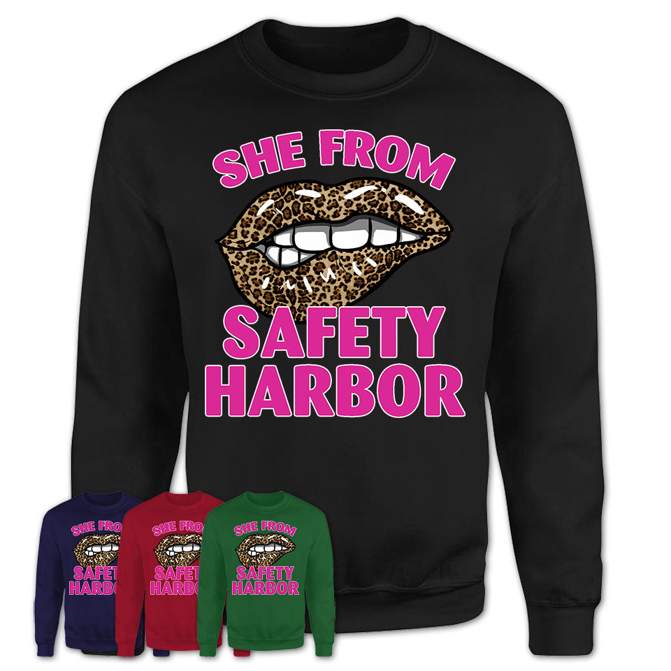 She From Safety Harbor Florida Gift Cheetah Leopard Sexy Lips Shirt