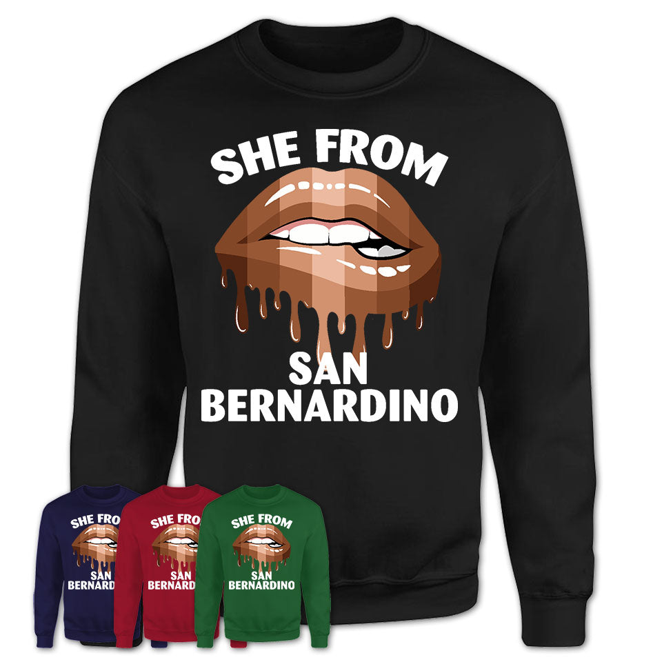 She From San Bernardino California T-Shirt Black Lives Matter Sexy Lips Girl Shirt