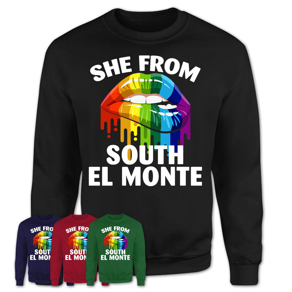 She From South El Monte California T-Shirt LGBT Pride Sexy Lips Gift Shirt