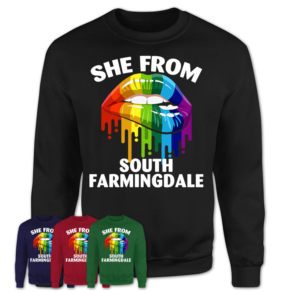 She From South Farmingdale New York T-Shirt LGBT Pride Sexy Lips Gift Shirt
