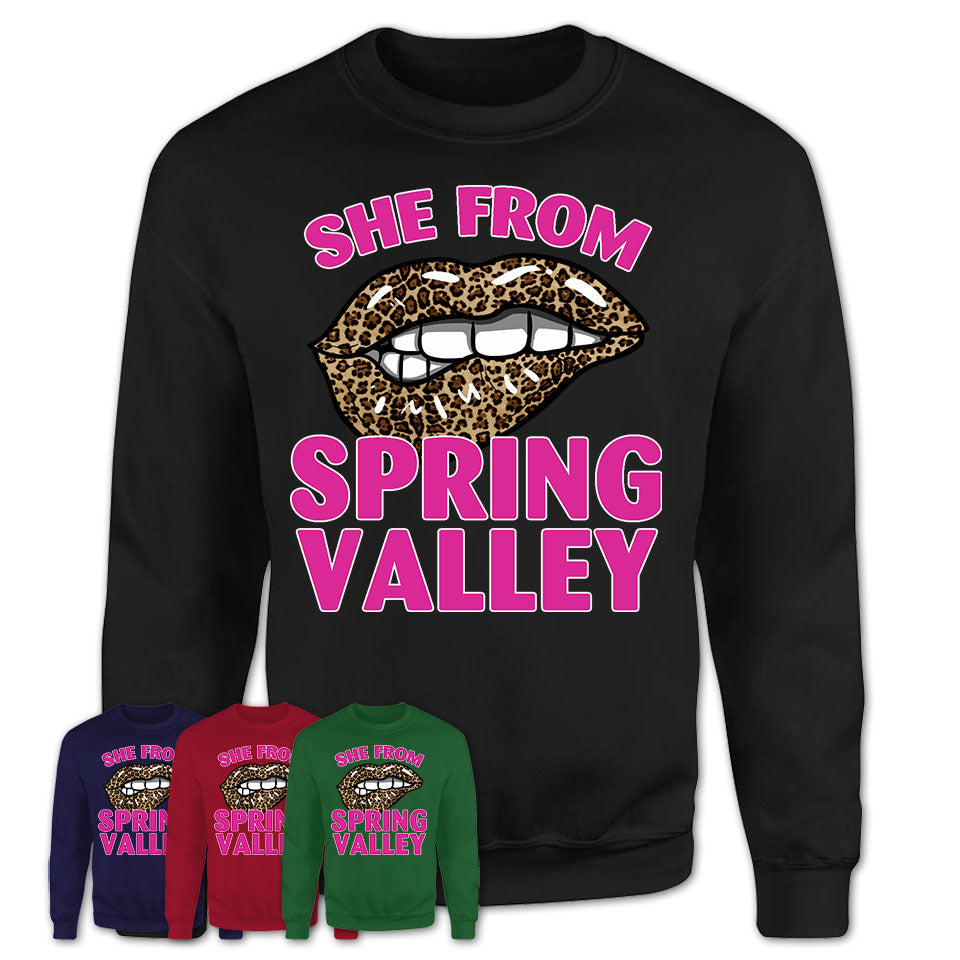She From Spring Valley Nevada Gift Cheetah Leopard Sexy Lips Shirt