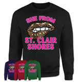 She From St. Clair Shores Michigan Gift Cheetah Leopard Sexy Lips Shirt