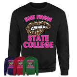 She From State College Pennsylvania Gift Cheetah Leopard Sexy Lips Shirt
