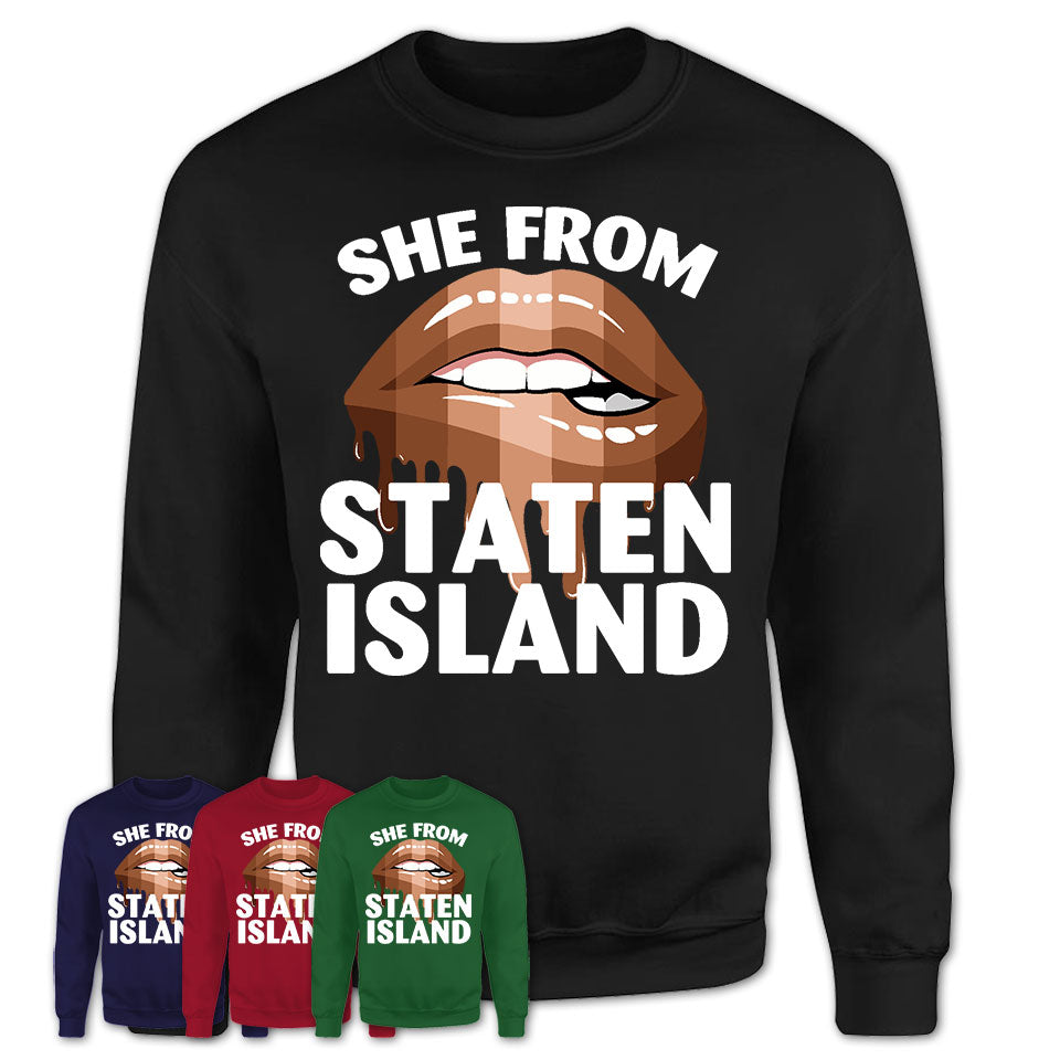 She From Staten Island New York T-Shirt Black Lives Matter Sexy Lips Girl Shirt