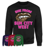 She From Sun City West Arizona Gift Cheetah Leopard Sexy Lips Shirt