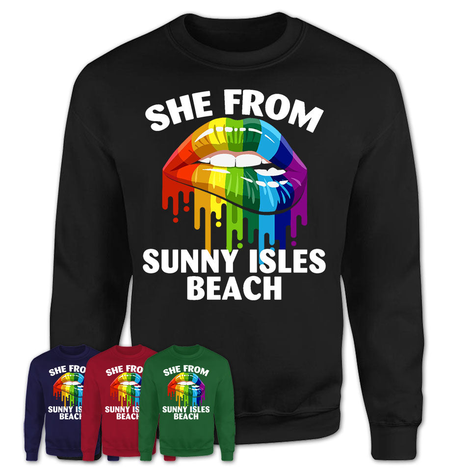 She From Sunny Isles Beach Florida T-Shirt LGBT Pride Sexy Lips Gift Shirt