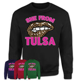 She From Tulsa Oklahoma Gift Cheetah Leopard Sexy Lips Shirt