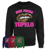 She From Tupelo Mississippi Gift Cheetah Leopard Sexy Lips Shirt