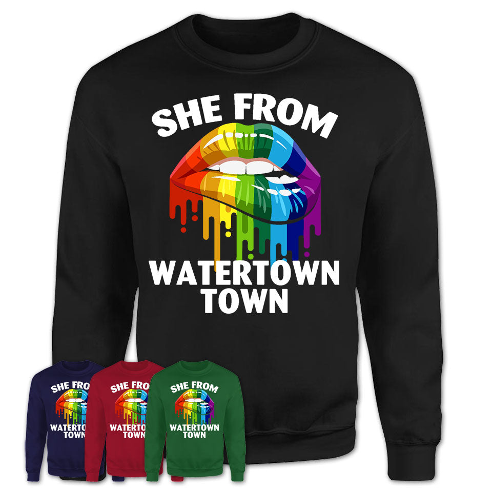 She From Watertown Town Massachusetts T-Shirt LGBT Pride Sexy Lips Gift Shirt