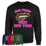 She From West New York New Jersey Gift Cheetah Leopard Sexy Lips Shirt