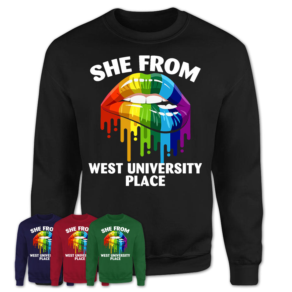 She From West University Place Texas T-Shirt LGBT Pride Sexy Lips Gift Shirt