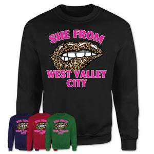 She From West Valley City Utah Gift Cheetah Leopard Sexy Lips Shirt