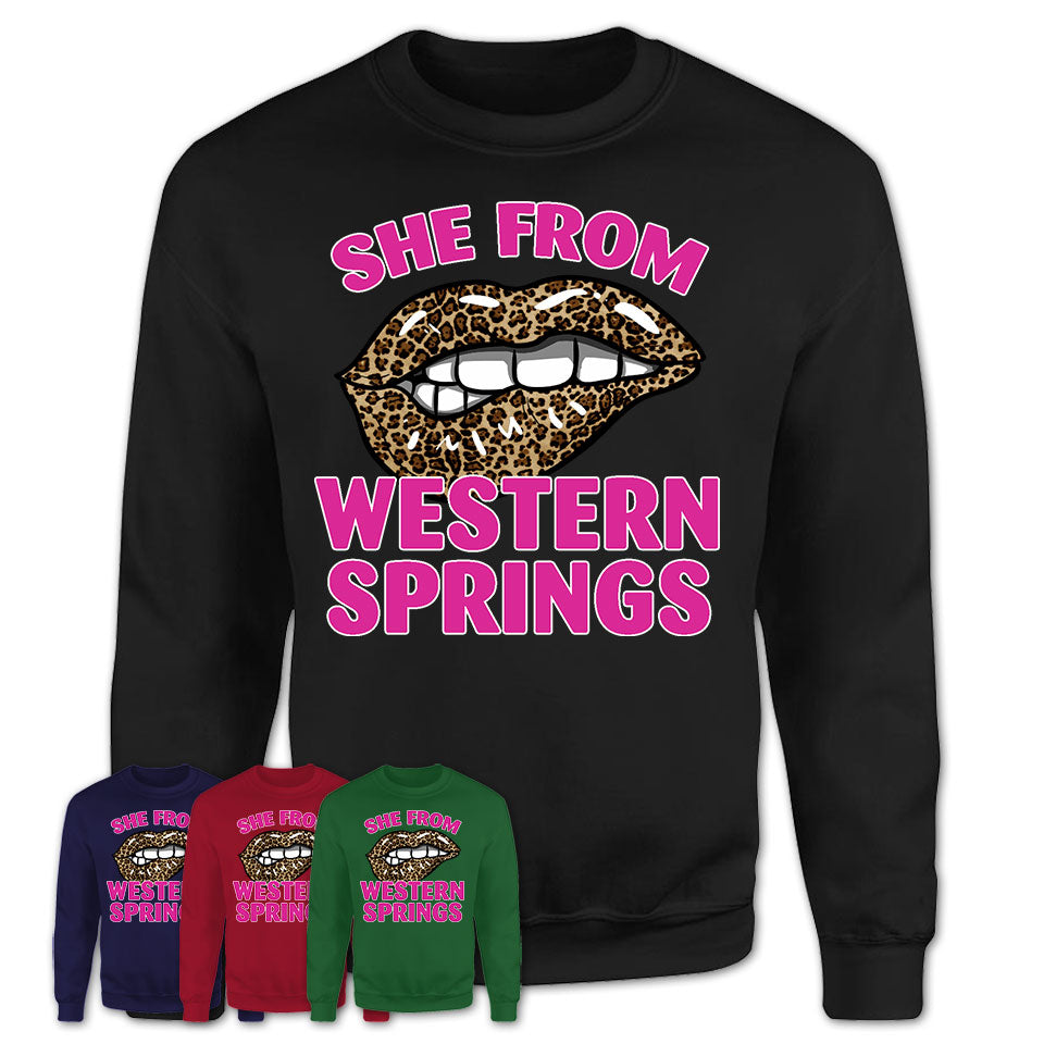 She From Western Springs Illinois Gift Cheetah Leopard Sexy Lips Shirt