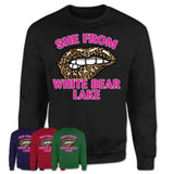 She From White Bear Lake Minnesota Gift Cheetah Leopard Sexy Lips Shirt