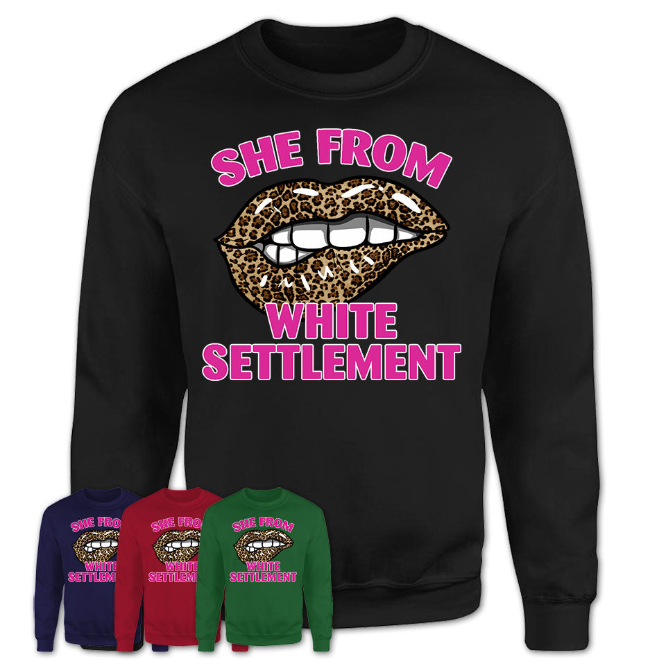 She From White Settlement Texas Gift Cheetah Leopard Sexy Lips Shirt